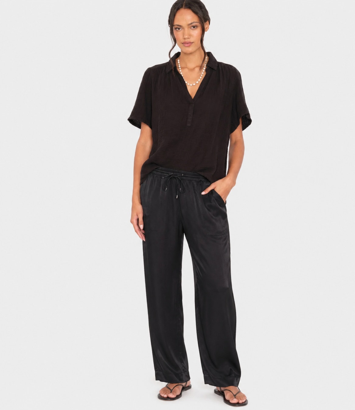 Xirena Black Satin Draw String Pants Size Small